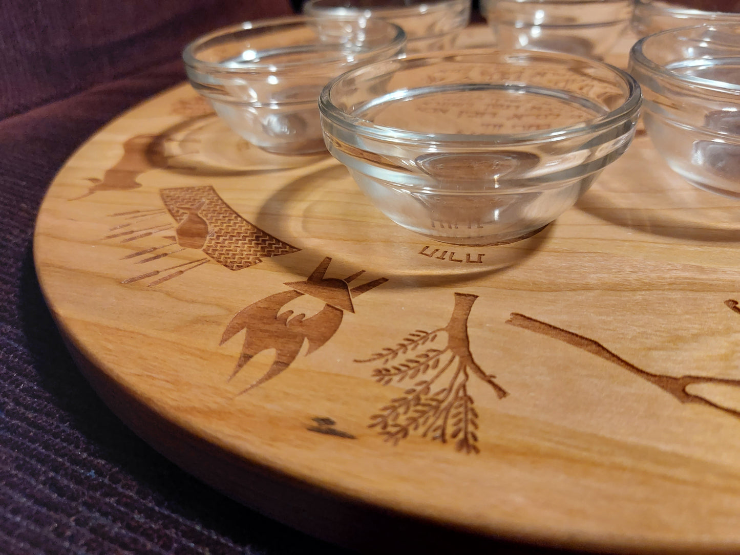 Detail of cherrywood seder plate