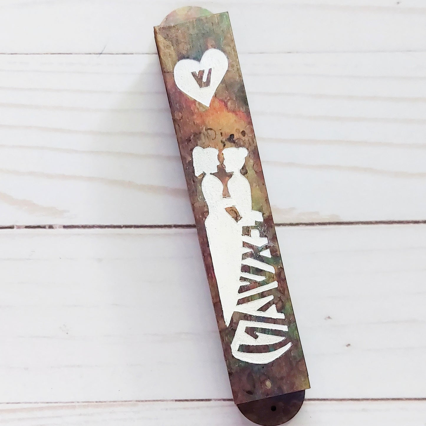 Wedding Couple Laser Cut Mezuzah - 1 inch - Pattterned // Anniversary // Wedding Present