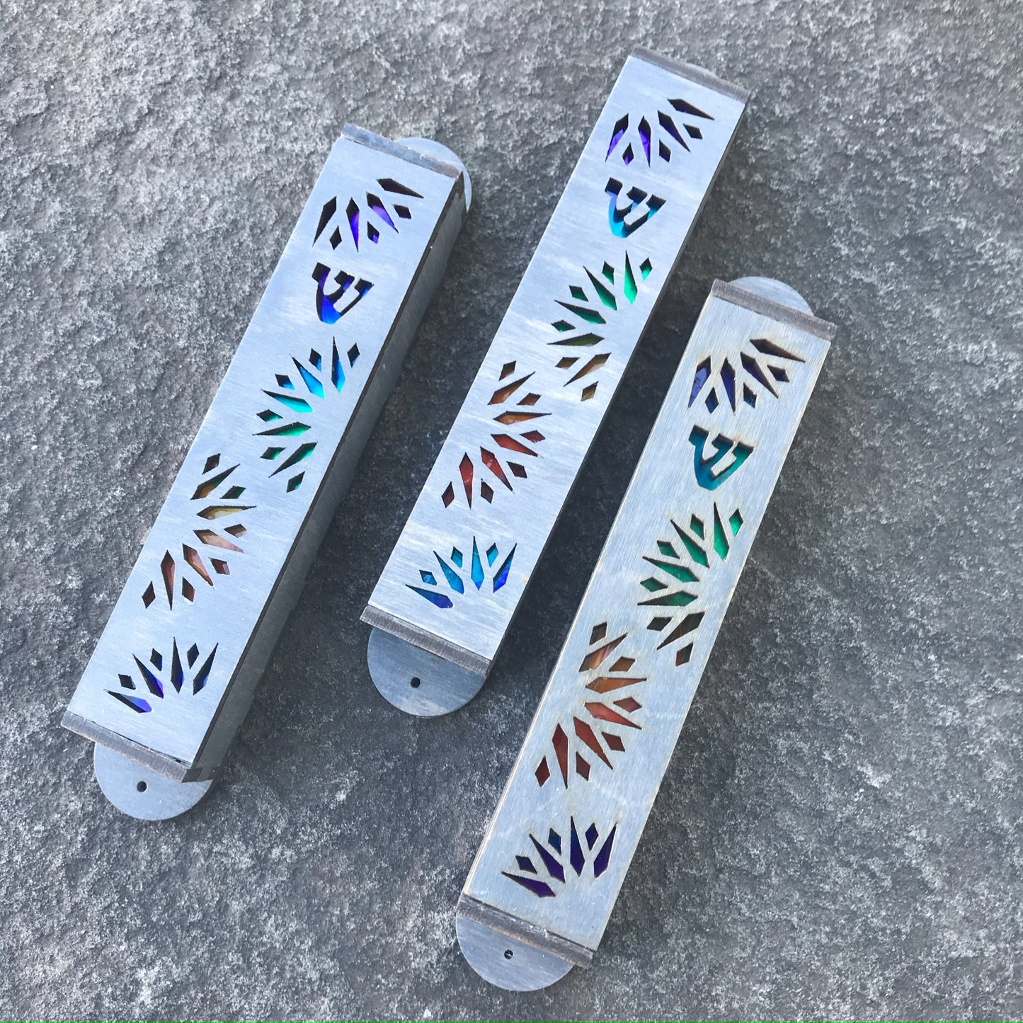 Gray Wooden Fireworks Mezuzah - 1 inch // Birthday Gift // Wedding Present