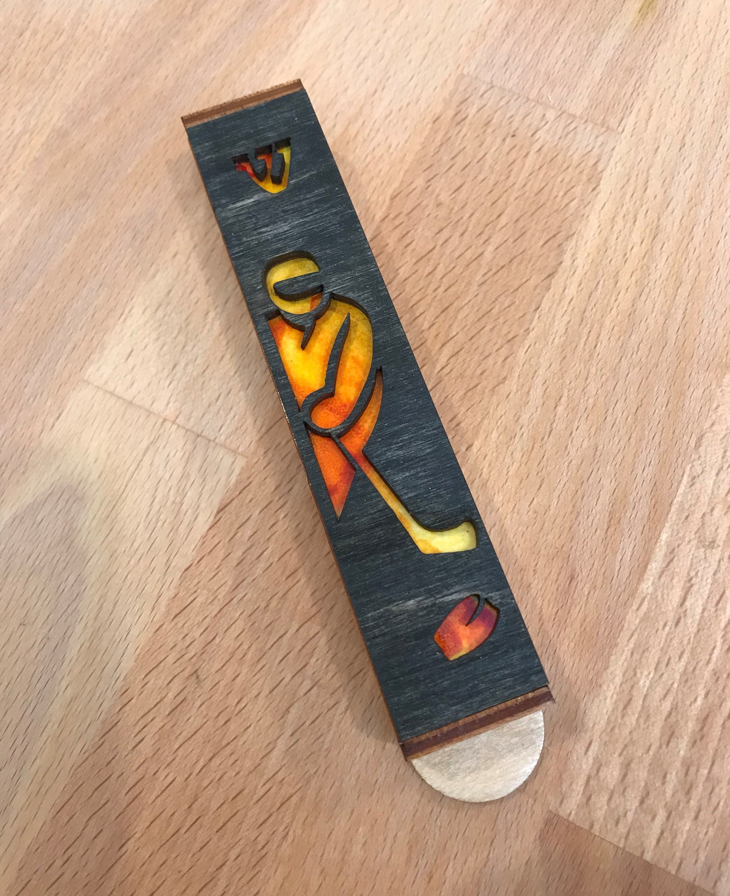 Hockey Mezuzah - Yellow, Orange, and Black - 1 inch // Birthday Gift // Baby Shower