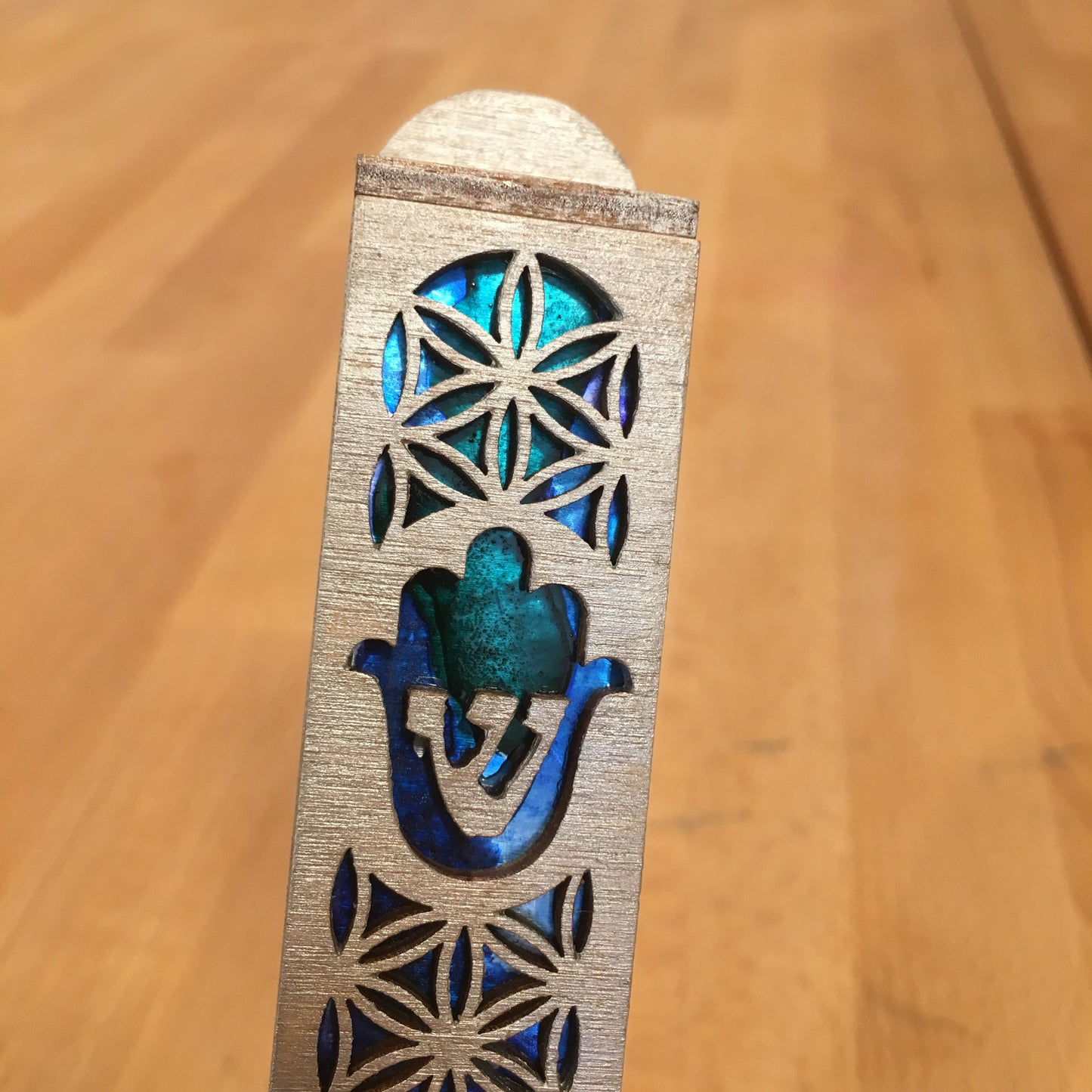 Silver Painted Wooden Hamsa Mezuzah - 1 inch // Housewarming // Jewish Wedding Gift