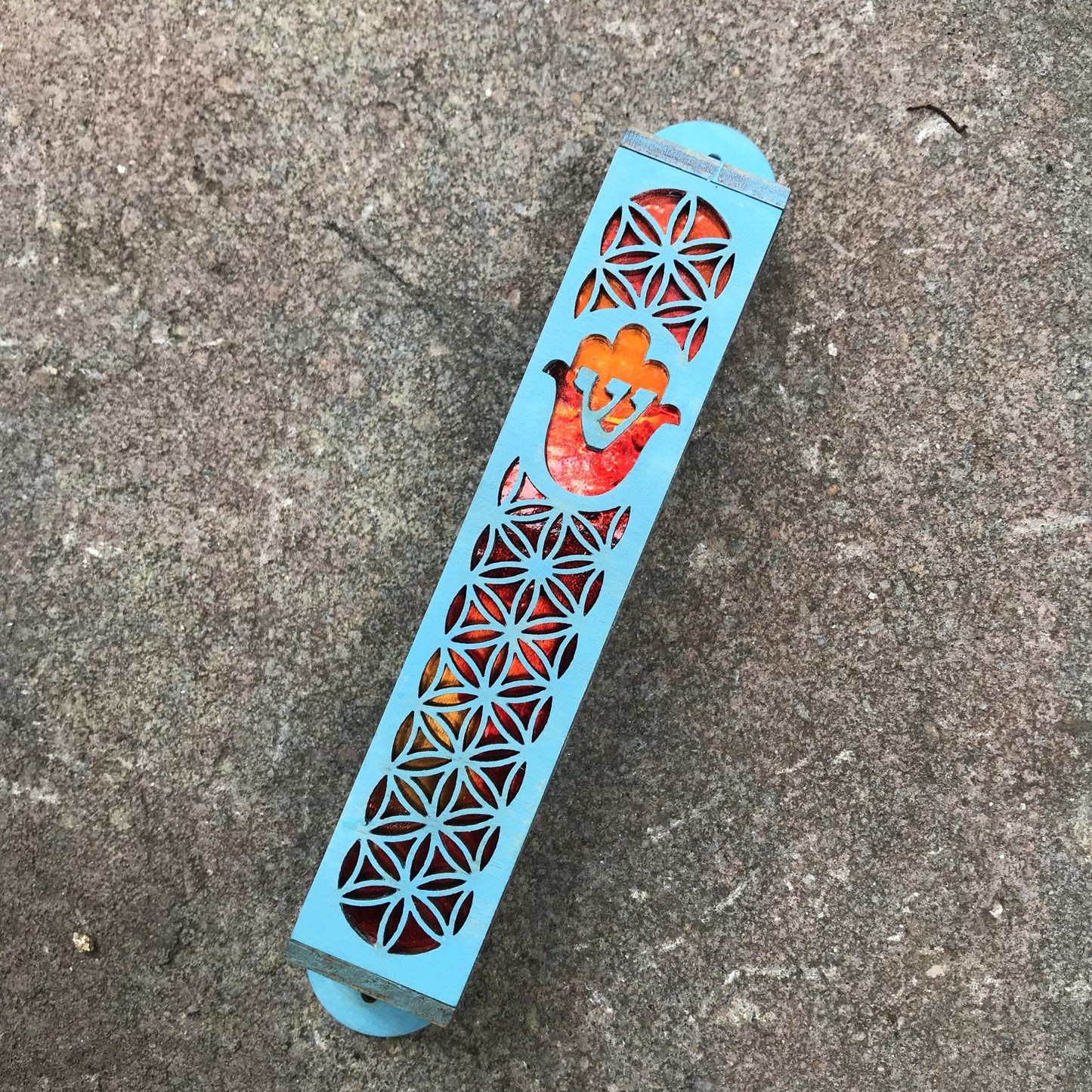 Blue Painted Wooden Hamsa Mezuzah - 1 inch // Housewarming // Jewish Wedding Gift