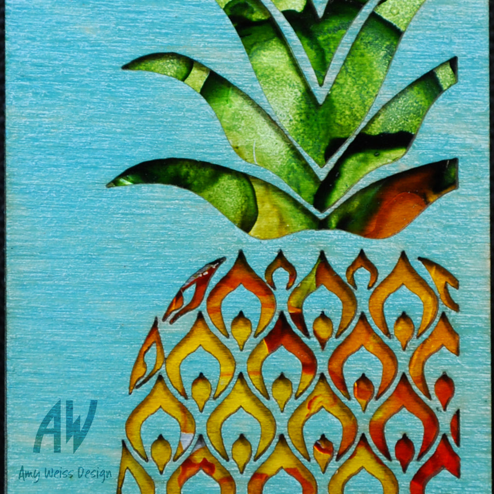 Handpainted Wooden Laser Cut Pineapple Mezuzah - Wide