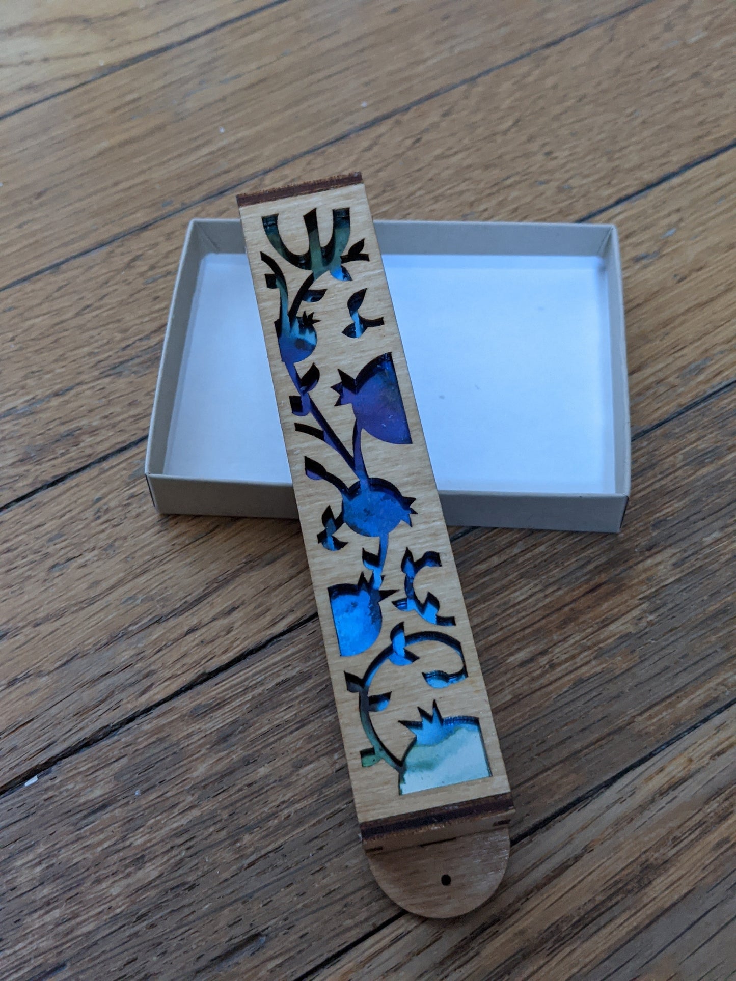 Pomegranate Mezuzah Wood - 2 Tone Relief - 1 inch