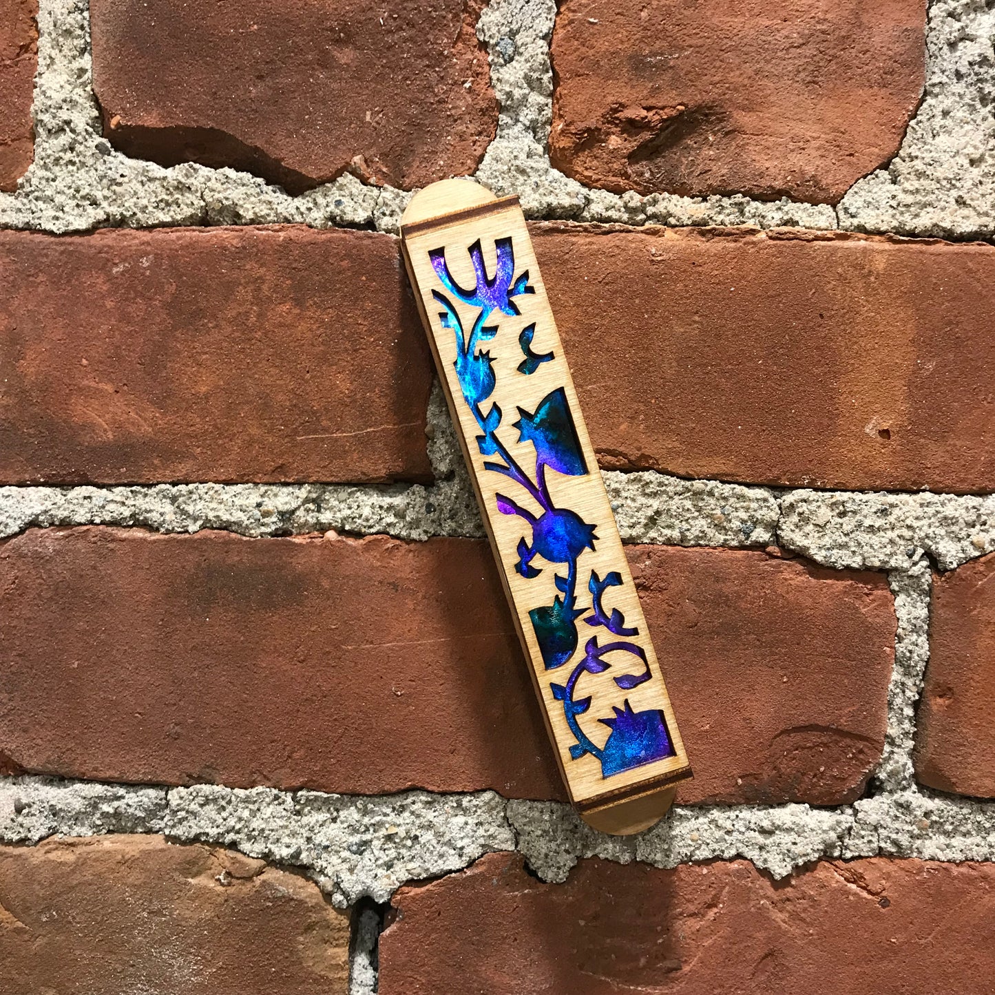 Pomegranate Laser Cut Mezuzah Light Wood - 1 inch // Bat/Bar Mitzvah Gift // Wedding Present