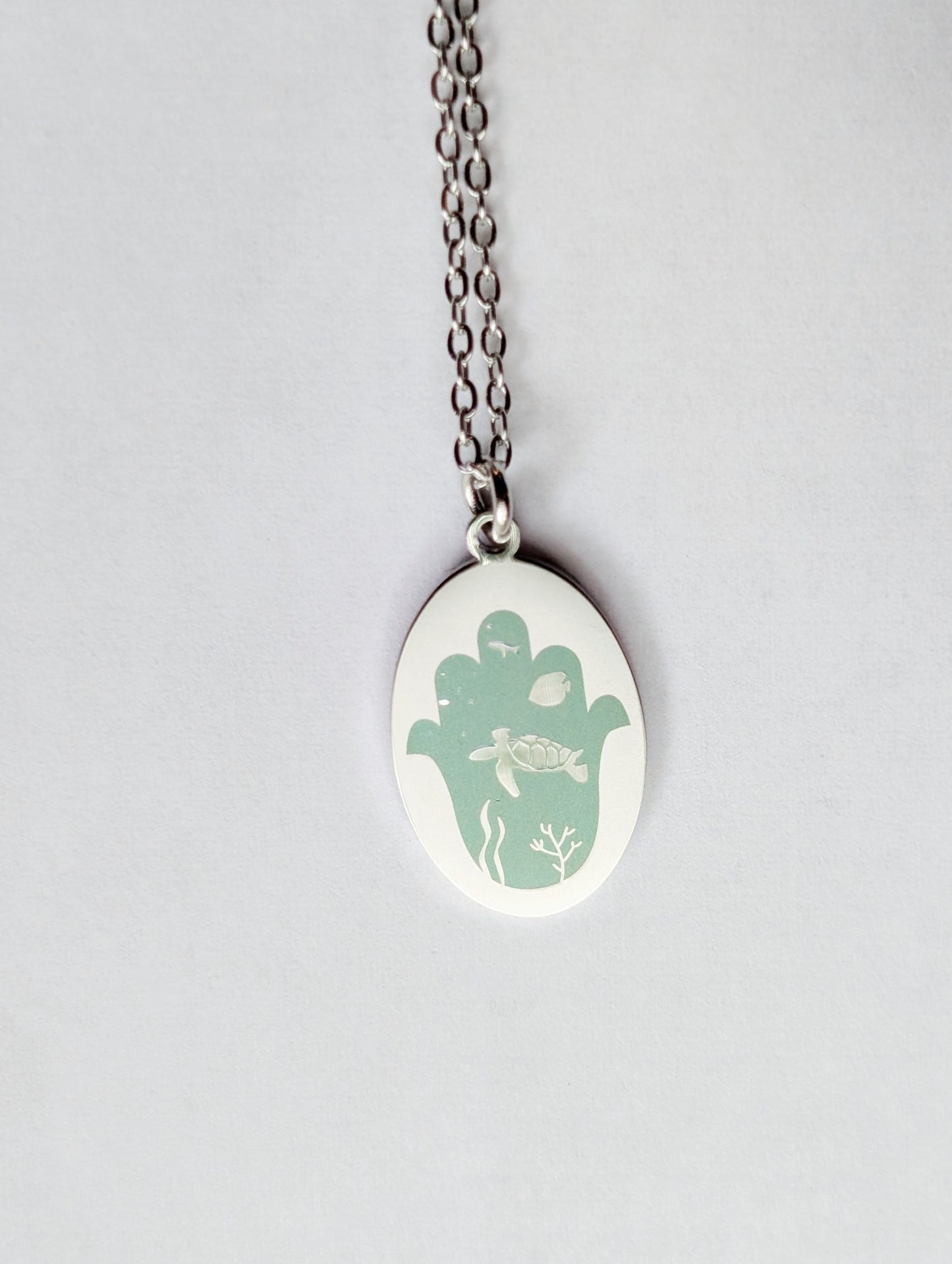 Sea turtle hamsa necklace