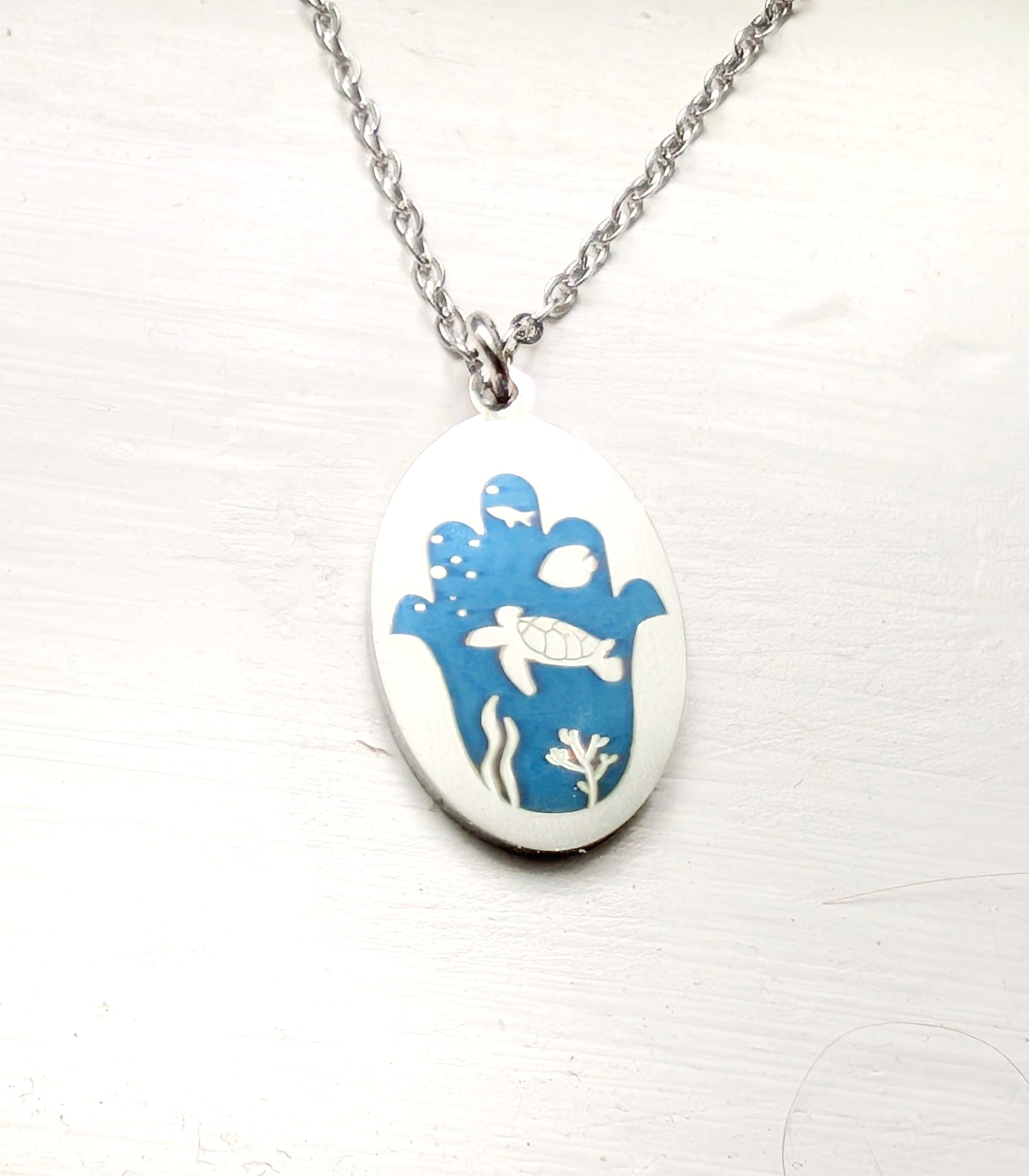 Sea turtle hamsa necklace