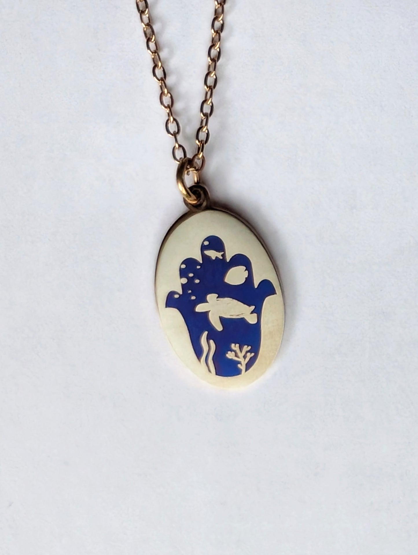 Sea turtle hamsa necklace