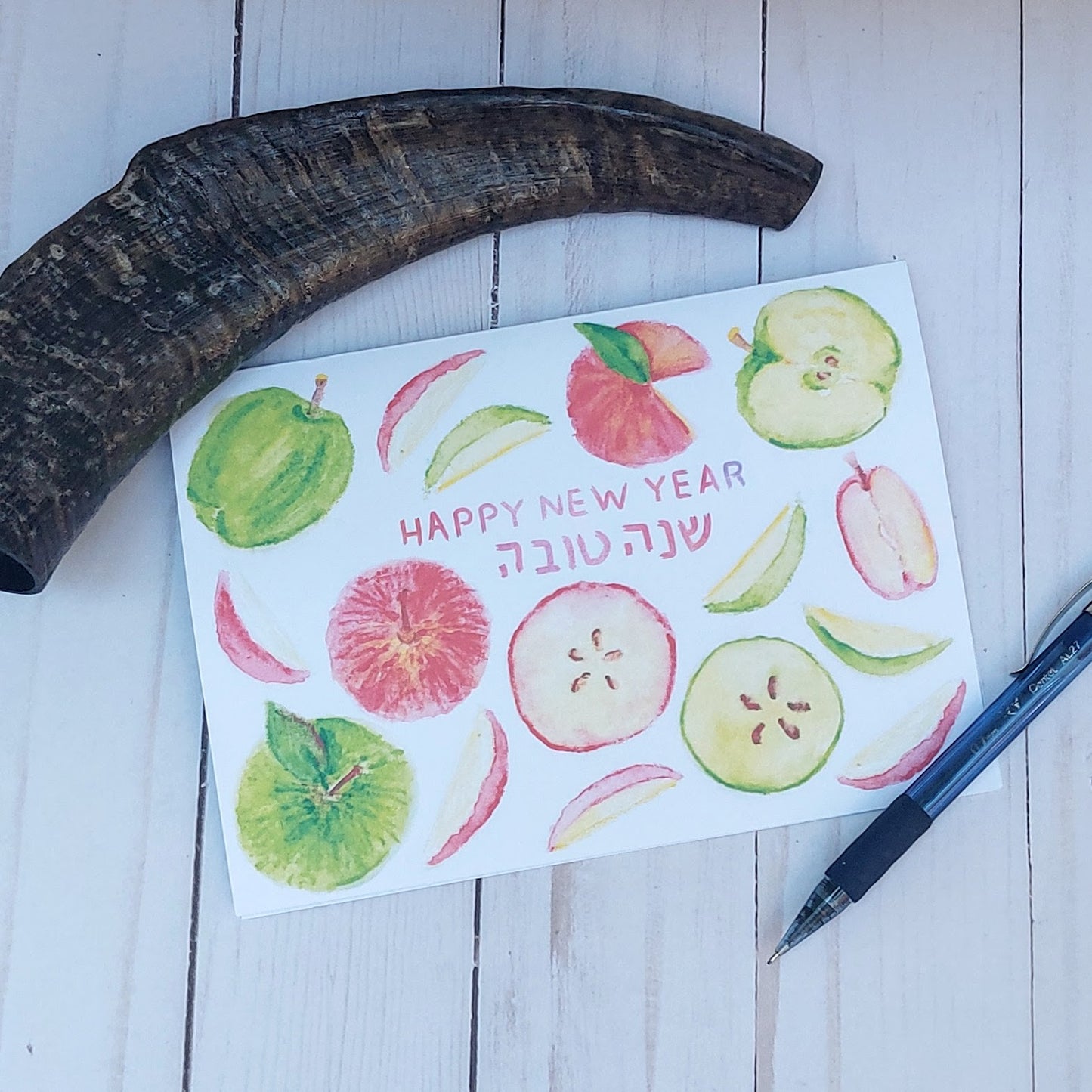 Printed Watercolor Apple Rosh Hashanah Card