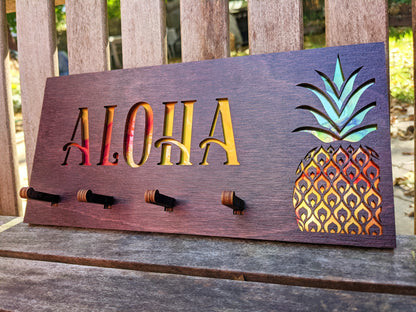 Aloha Sign Key Holder - Black Cherry Laser Cut pineapple