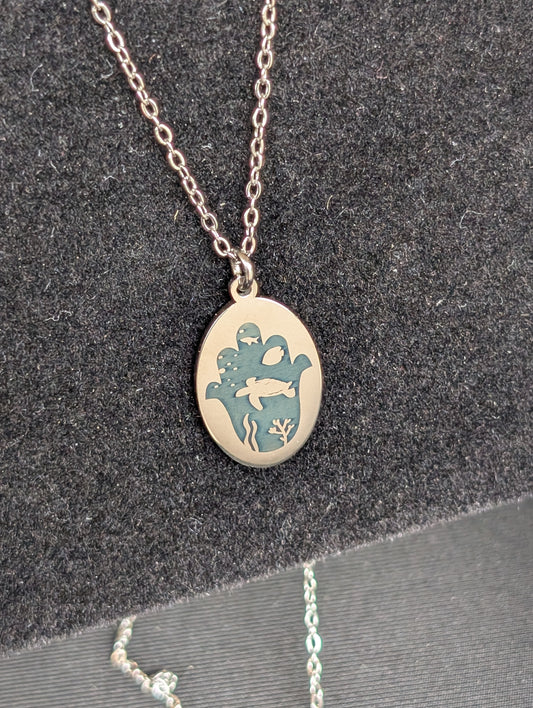 Sea turtle hamsa necklace