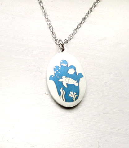 Sea turtle hamsa necklace